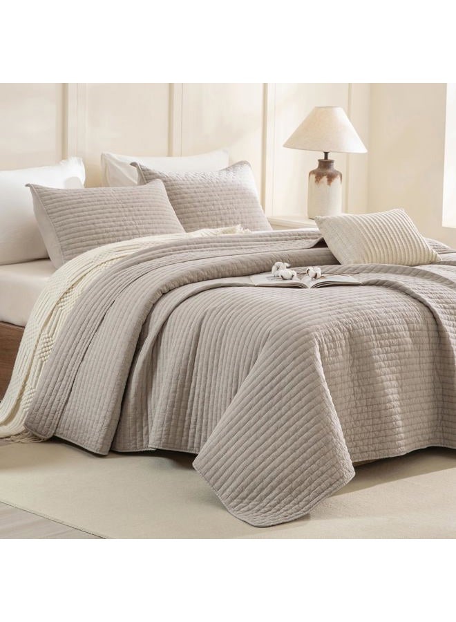 CozyTide Oversized King Bedspread 120x120,3Pcs Stone-Washed Cotton Extra Large Farmhouse Lightweight King Quilt Bedding Set Oversized Linen Colored Soft Summer California King Quilt Coverlet - Image 1