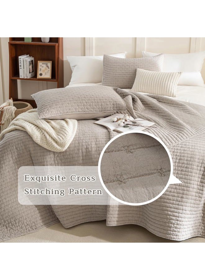 CozyTide Oversized King Bedspread 120x120,3Pcs Stone-Washed Cotton Extra Large Farmhouse Lightweight King Quilt Bedding Set Oversized Linen Colored Soft Summer California King Quilt Coverlet - Image 3