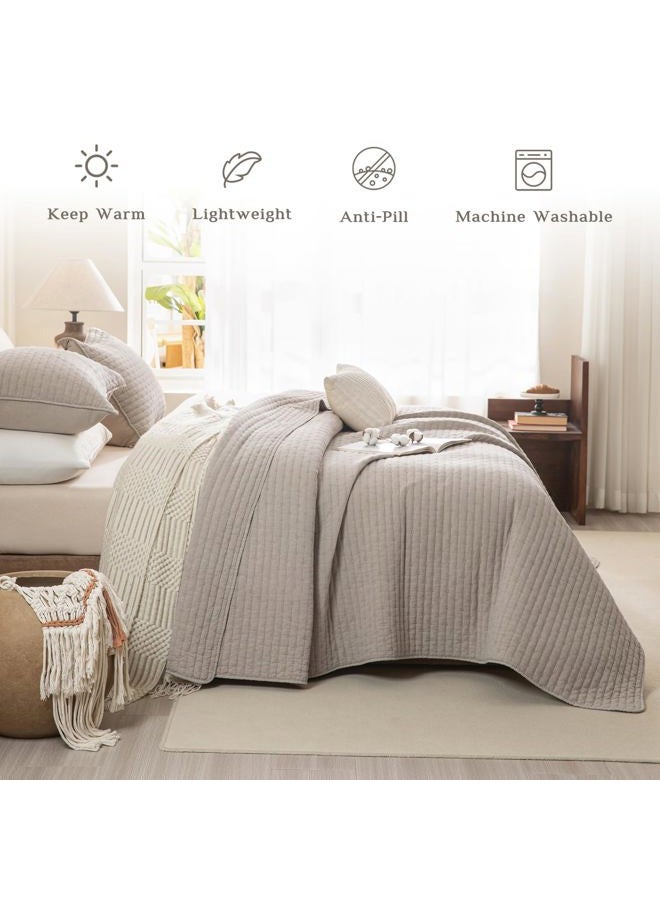 CozyTide Oversized King Bedspread 120x120,3Pcs Stone-Washed Cotton Extra Large Farmhouse Lightweight King Quilt Bedding Set Oversized Linen Colored Soft Summer California King Quilt Coverlet - Image 2