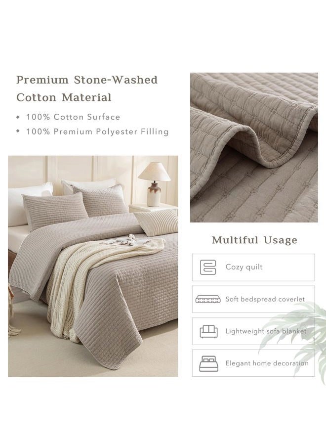 CozyTide Oversized King Bedspread 120x120,3Pcs Stone-Washed Cotton Extra Large Farmhouse Lightweight King Quilt Bedding Set Oversized Linen Colored Soft Summer California King Quilt Coverlet - Image 4