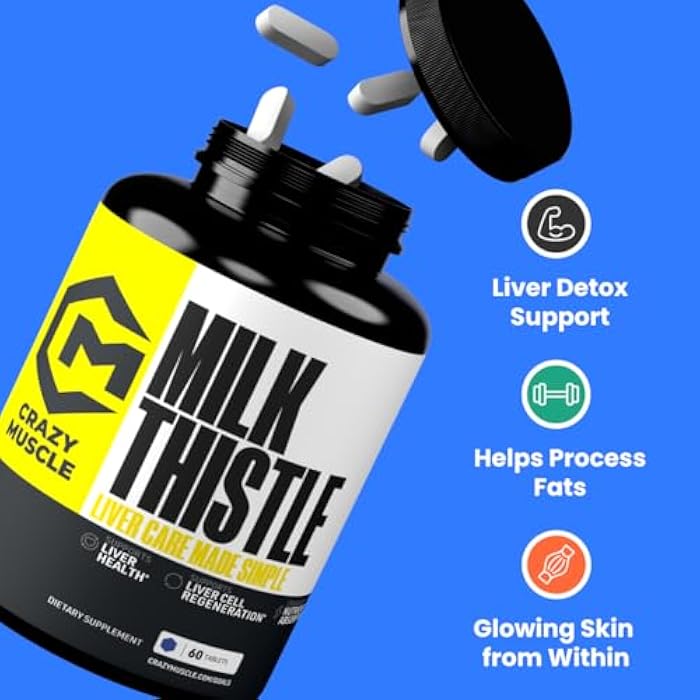 Crazy Muscle Milk Thistle Matrix, Milk Thistle Seed Extract (80%) – 175 mg per Tablet for Liver Function, Health & Detox, Cleansing Formula for Metabolism, Supports Healthy Diet, 60 Servings, Pills - Image 2