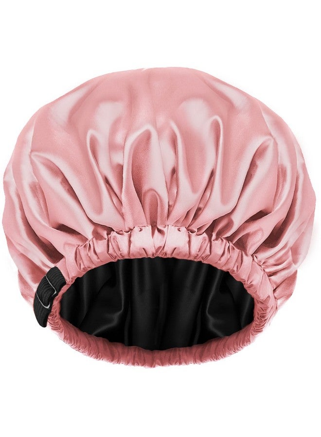 Amamba Shower Cap100% Real Satin Lined Shower Capextra Large Shower Cap For Women Reusable Waterproofadjustable Size&Long Hair Bath Caps（Pink） - Image 1