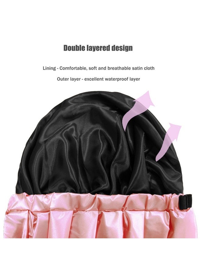 Amamba Shower Cap100% Real Satin Lined Shower Capextra Large Shower Cap For Women Reusable Waterproofadjustable Size&Long Hair Bath Caps（Pink） - Image 2