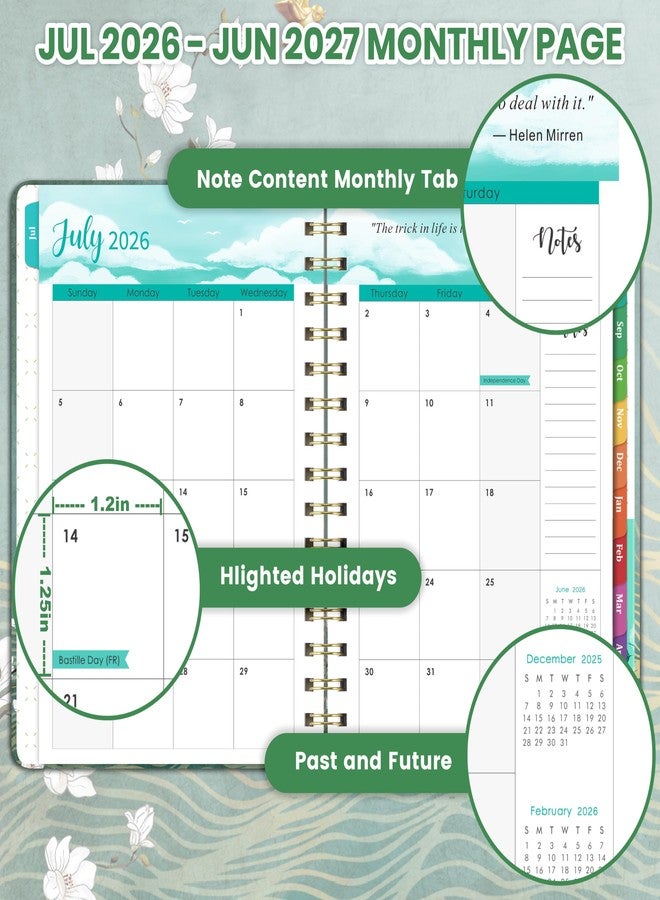 Shoparr Planner 2026-2027 - JUL 2026 - JUN 2027, Academic Planner 2026-2027, Weekly and Monthly, Calendar 26-27 with Premium Paper, Twin-wire Binding - Hardcover (6.4" x 8.5", Green, Back Pocket) - Image 3