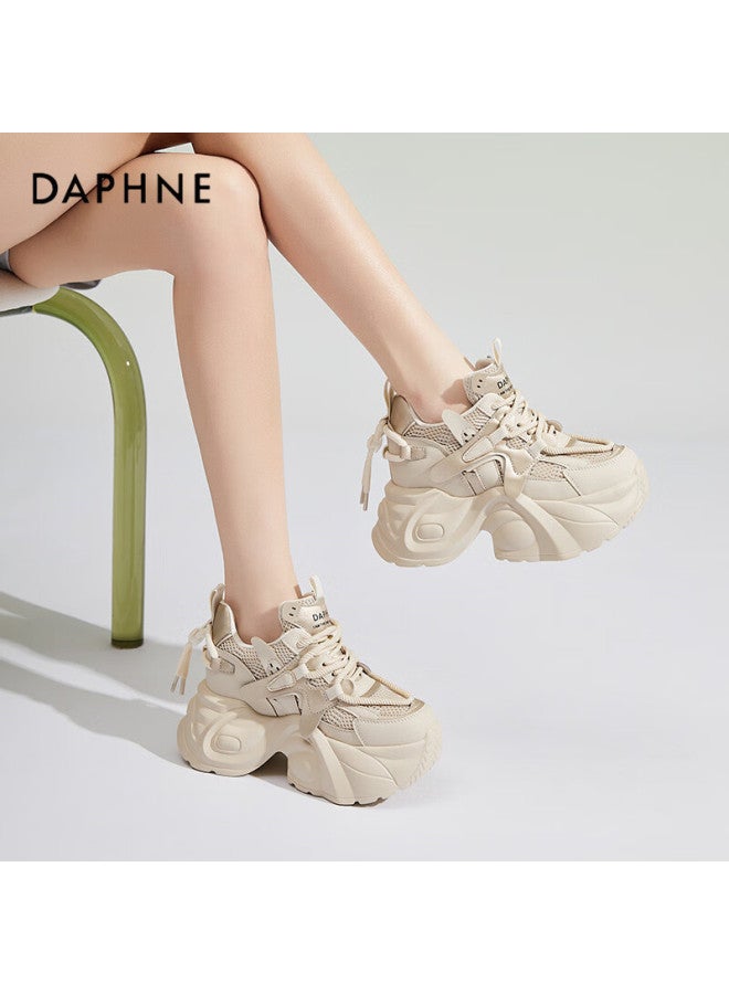 Daphne Women's Chunky Platform Sneakers With Internal Height Increase, Fashionable Style Thick-soled Cake Shoes, Sports Casual Shoes, Apricot, Size 36 - Image 1