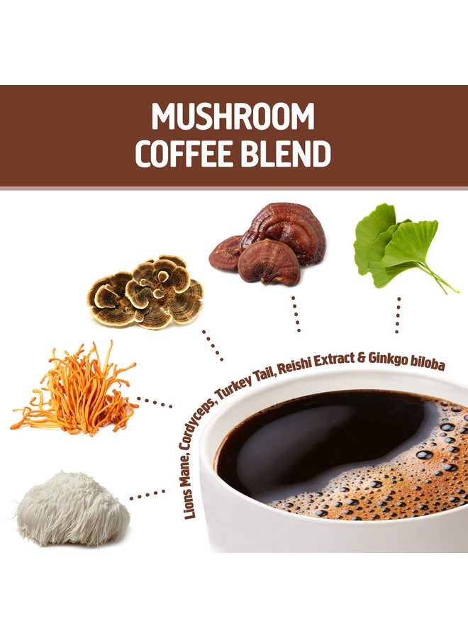 Coffee Blend Mushroom Powder 6.24 Ounce Canister 30 Servings Organic Arabica Beans Lion Mane Cordyceps Turkey Tail Ginkgo Biloba Supports Energy And Focus