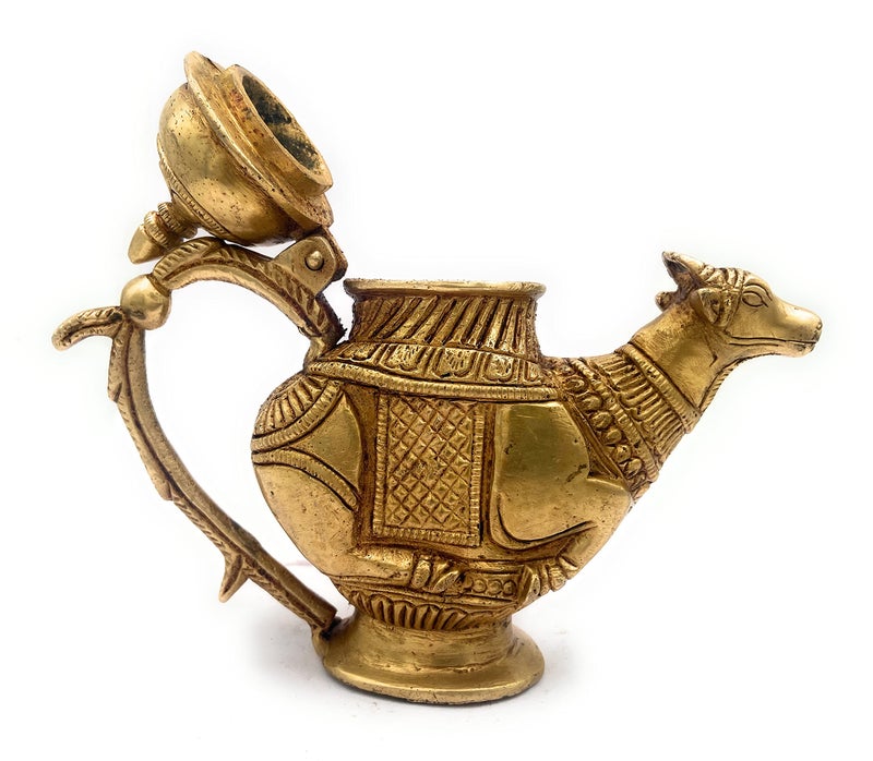 Bhunes Gaumukhi Shringi Kamandal Brass Pooja Vessel for Abhishek Rudrabhishek Shivling Mahadev Puja Temple Home Worship Deity Rituals, Gold, 5.5 Inch, 1 Piece - Image 3