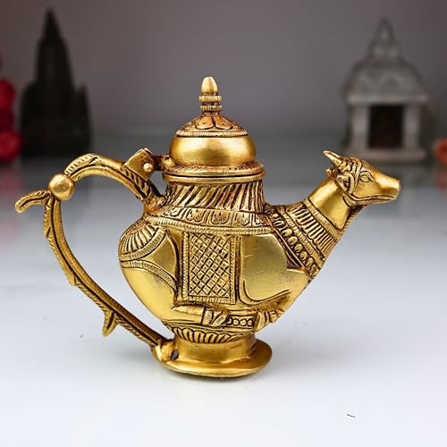 Bhunes Gaumukhi Shringi Kamandal Brass Pooja Vessel for Abhishek Rudrabhishek Shivling Mahadev Puja Temple Home Worship Deity Rituals, Gold, 5.5 Inch, 1 Piece - Image 1