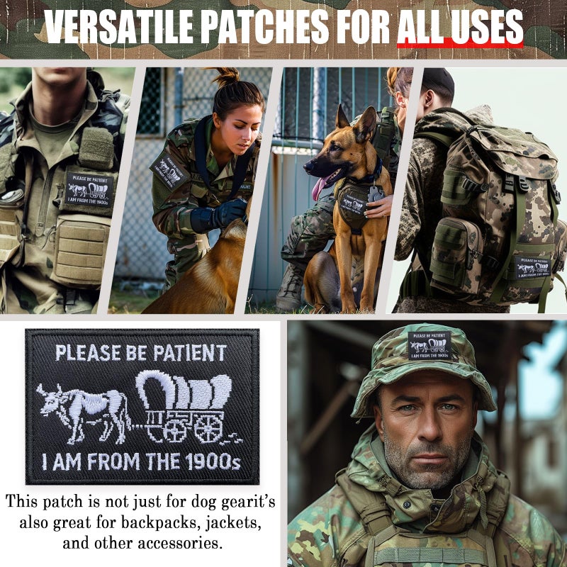 FengechoCstm Funny Embroidered Morale Patch â€“ Please Be Patient Iâ€™m from The 1900s â€“ 2 * 3" Hook & Loop Patch for Backpack, Dog Vest, Jacket, Hats â€“ Retro Humor for Millennials & Gen X - Image 4