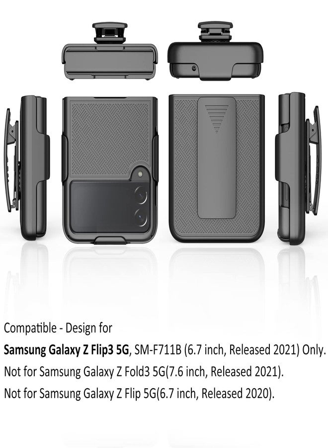 Ailiber Galaxy Z Flip3 5G Case, Samsung Galaxy Z Flip 3 5G (SM-F711) Holster Swivel Belt Clip, Kickstand Holder Combo Cover, Slim Shockproof Shell Slide Pouch Phone Cover for Samsung Z Flip 3-Black - Image 2