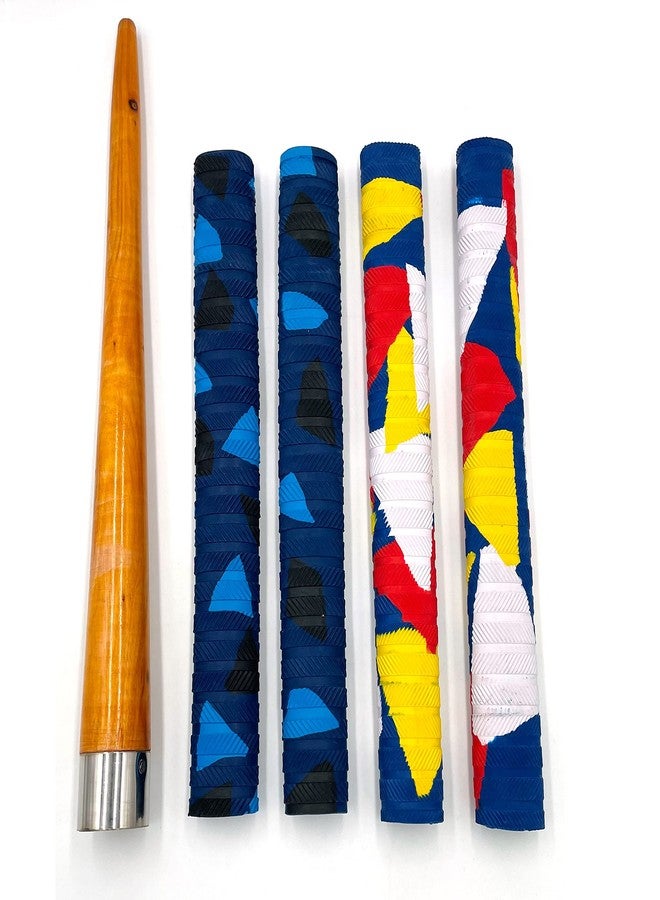 LIVOX Rubber Cricket Bat Handle Grip Cone Ultra Tacky for Better Shock Absorption Bat Gripper Cone Cricket Accessories for Boys Cricket Bat, 1 Wooden Cone & 4 Bat Grip - Image 1