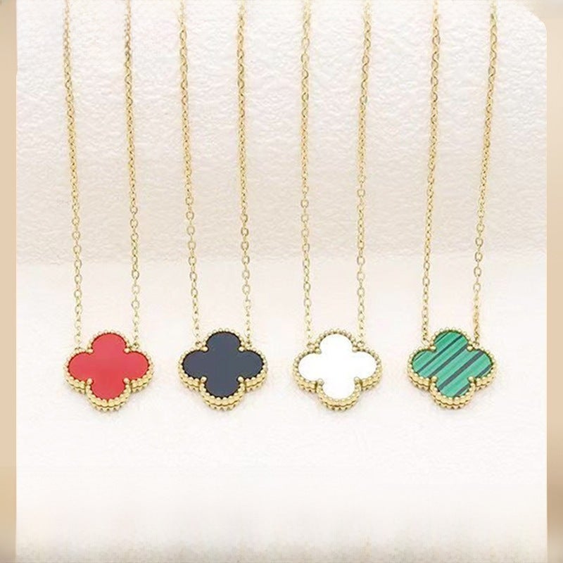 Chic Four-Leaf Clover Double-Sided Pendant Necklace White