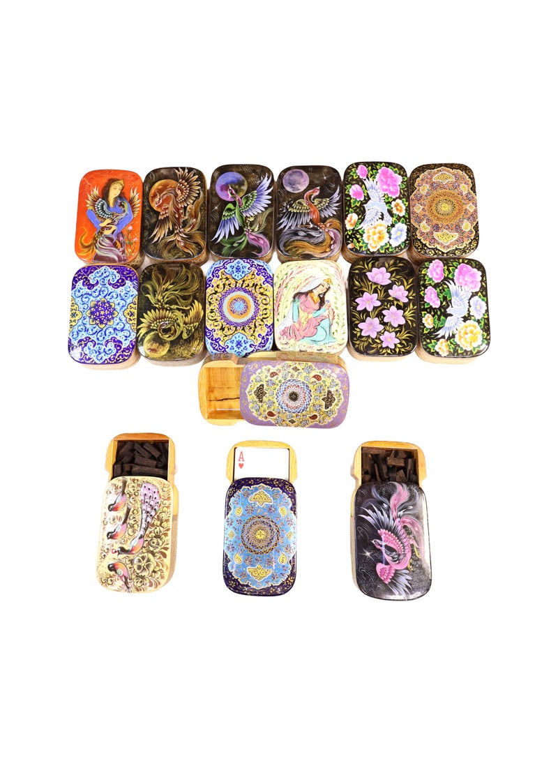 Hand-Painted Wooden Playing Card Box with Traditional Persian Miniature Art - Image 1