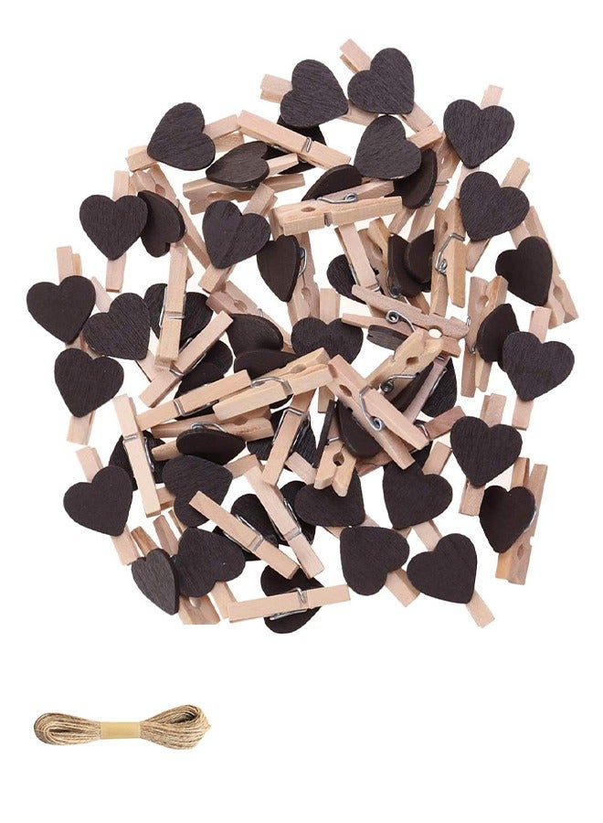 Generic 25-Piece Black Heart Shape Wooden Photo Clips,Mini Clothes Pins for Photo,with 5M Twine String for Hanging Pictures  - Image 1