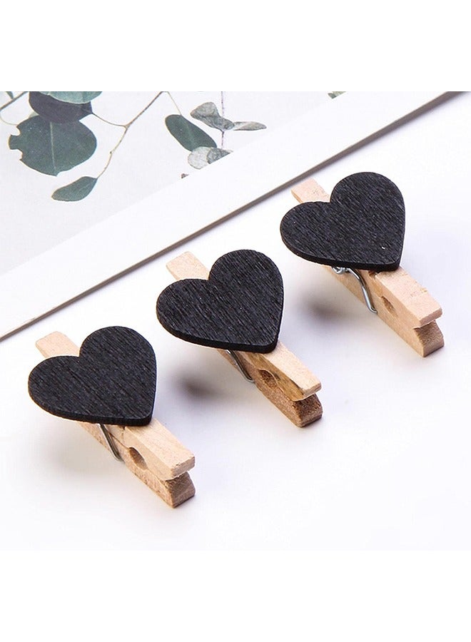 Generic 25-Piece Black Heart Shape Wooden Photo Clips,Mini Clothes Pins for Photo,with 5M Twine String for Hanging Pictures  - Image 3
