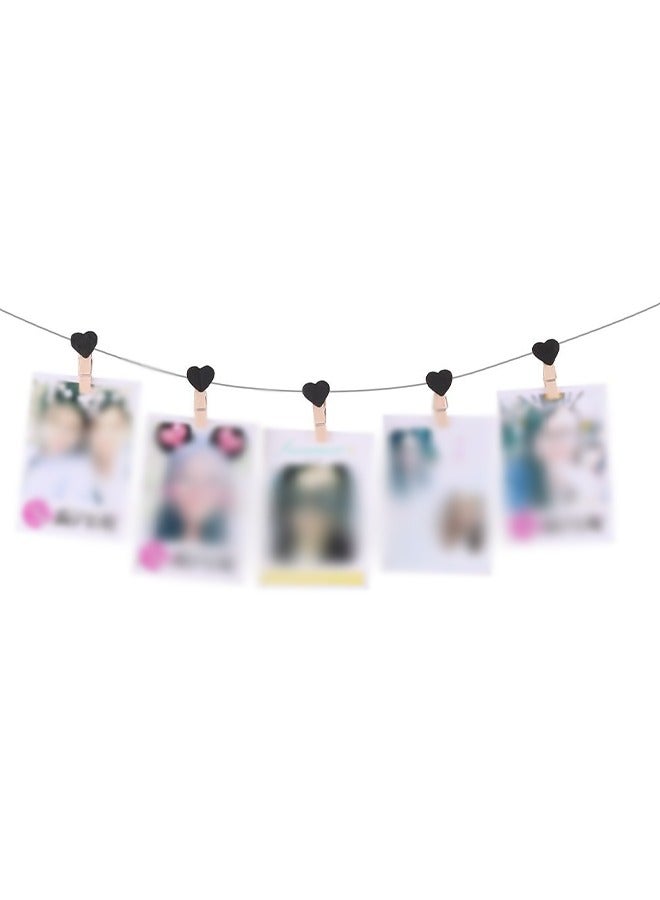 Generic 25-Piece Black Heart Shape Wooden Photo Clips,Mini Clothes Pins for Photo,with 5M Twine String for Hanging Pictures  - Image 4
