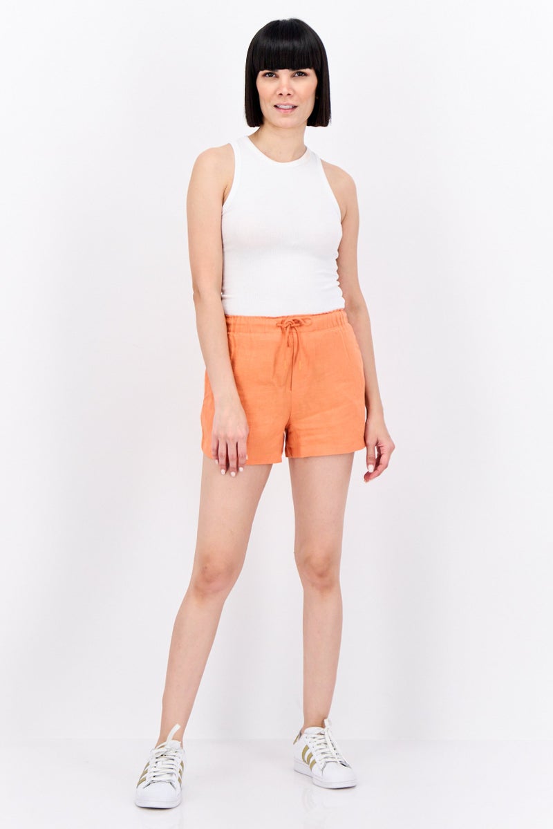 MANGO Women Solid Basic Shorts, Orange - Image 4