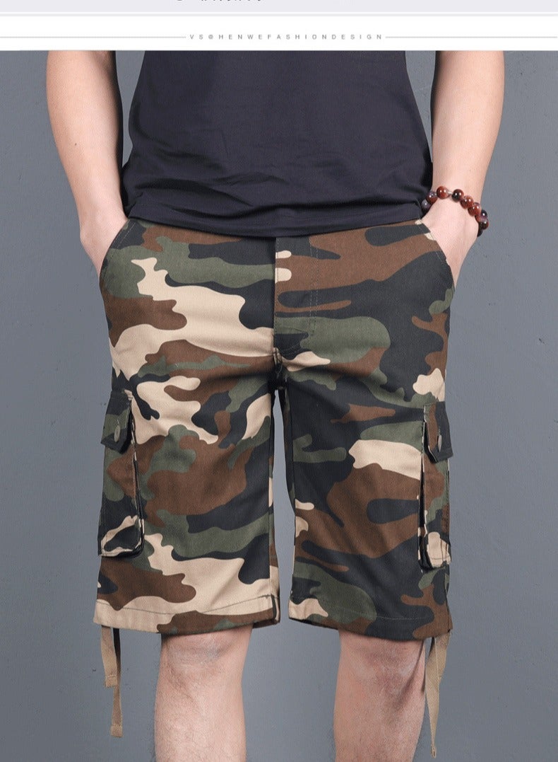 Men's Summer Camouflage Capris Work Shorts Khaki Camo - Image 1