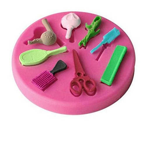 AKOAK Creative Scissors Hair Tools Shaped Fondant Mold,Resin Clay Chocolate Candy Silicone Cake Mould,Fondant Cake Decorating Tools - Image 2