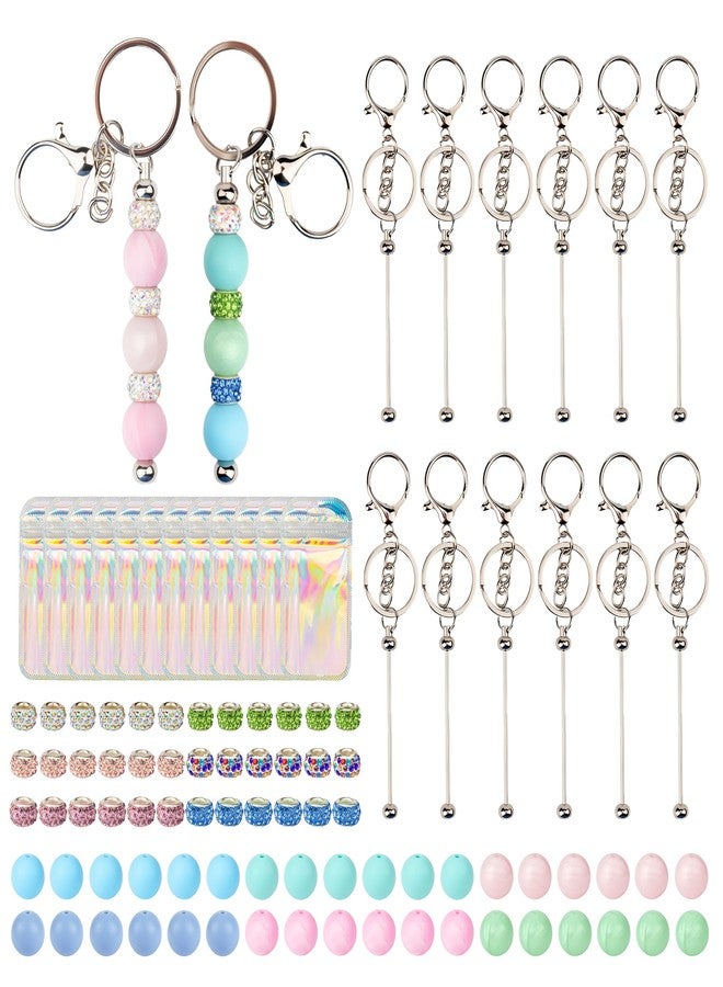Qoroos 96pcs Beadable Keychains Set Bulk for Keychain Making Kit with Beadable Keychain Bar Silicone Beads Spacer Beads DIY Gifts for Women Men Crafts - Image 1