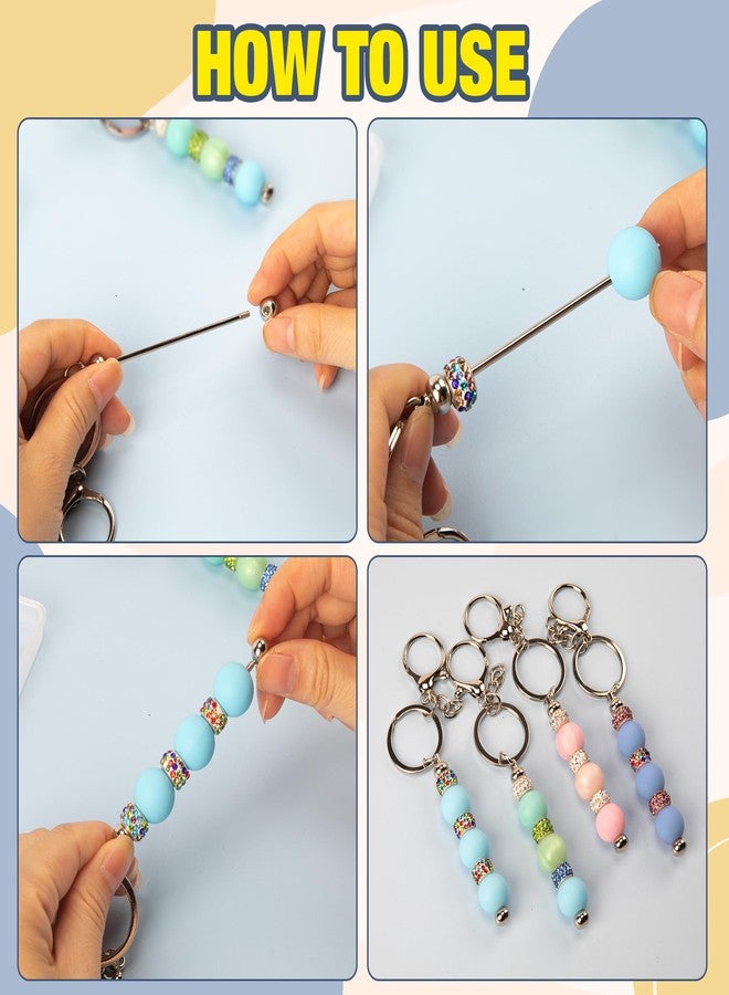 Qoroos 96pcs Beadable Keychains Set Bulk for Keychain Making Kit with Beadable Keychain Bar Silicone Beads Spacer Beads DIY Gifts for Women Men Crafts - Image 4