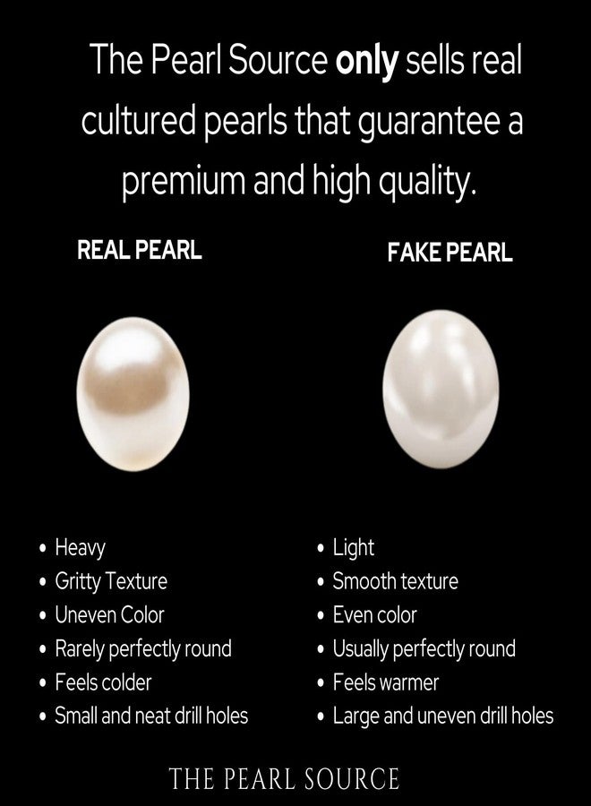 The Pearl Source مصدر اللؤلؤ أقراط لؤلؤ حقيقية بيضاء 8 مم مطلية بالذهب عيار 14 قيراط AAAA للنساء | أقراط مضادة للحساسية مع لؤلؤ مزروع أصلي - Image 5