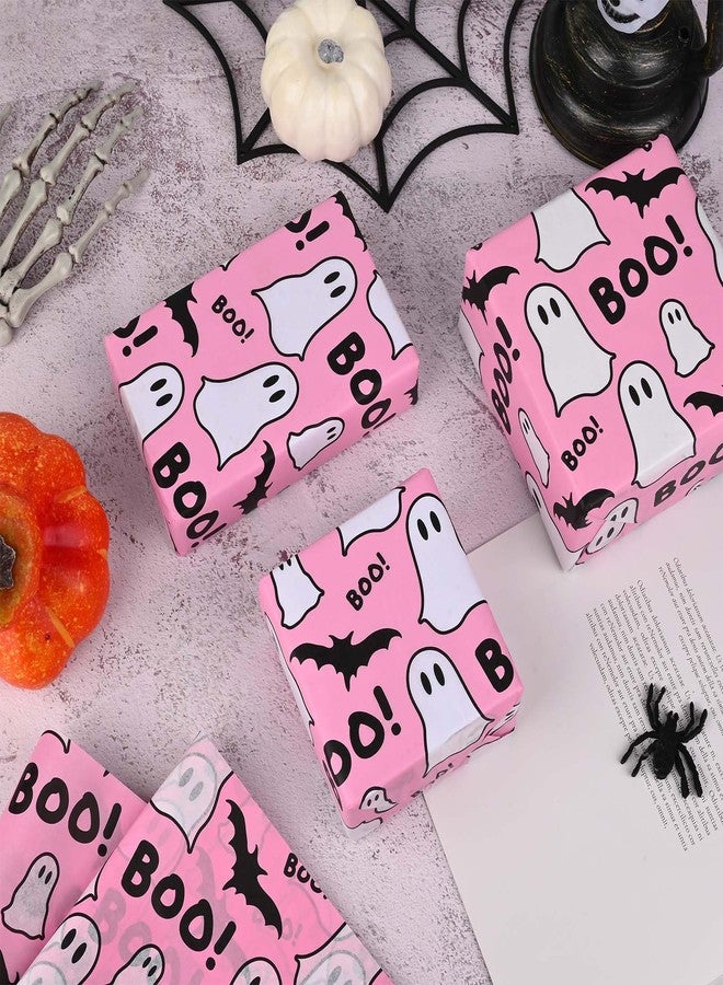 Bolsome 100 Sheets 20 * 14 Inches Pink Ghost and Boo Tissue Paper Halloween Bat Ghost Printed Tissue Paper for Birthday Party Baby Shower Halloween Party DIY Craft - Image 3