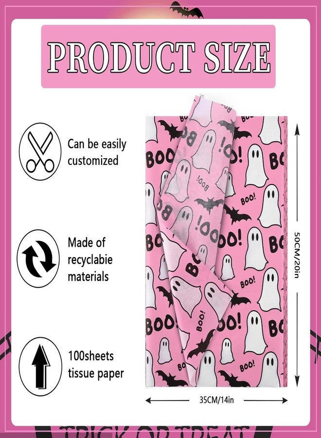Bolsome 100 Sheets 20 * 14 Inches Pink Ghost and Boo Tissue Paper Halloween Bat Ghost Printed Tissue Paper for Birthday Party Baby Shower Halloween Party DIY Craft - Image 2