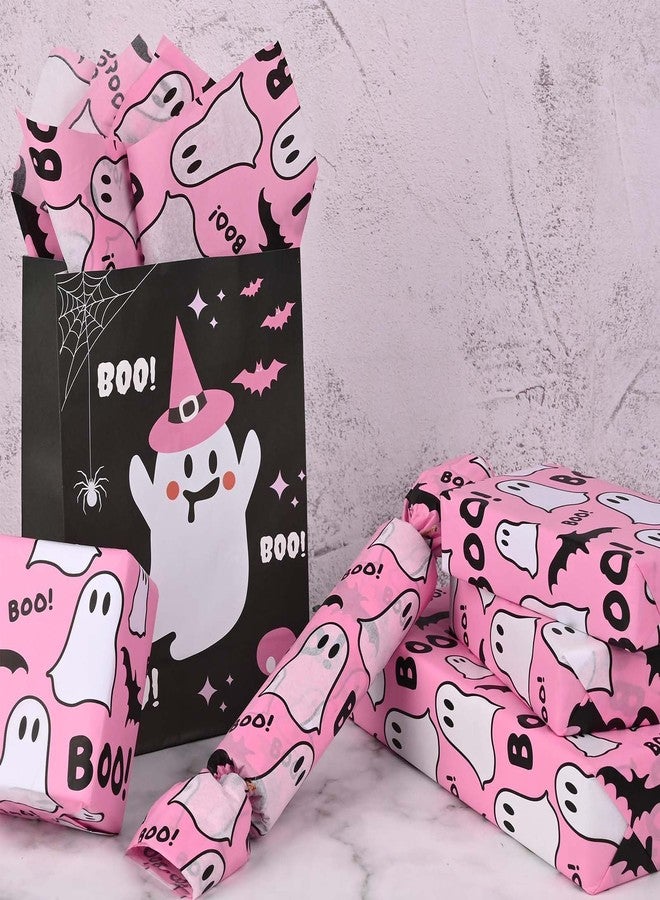 Bolsome 100 Sheets 20 * 14 Inches Pink Ghost and Boo Tissue Paper Halloween Bat Ghost Printed Tissue Paper for Birthday Party Baby Shower Halloween Party DIY Craft - Image 4