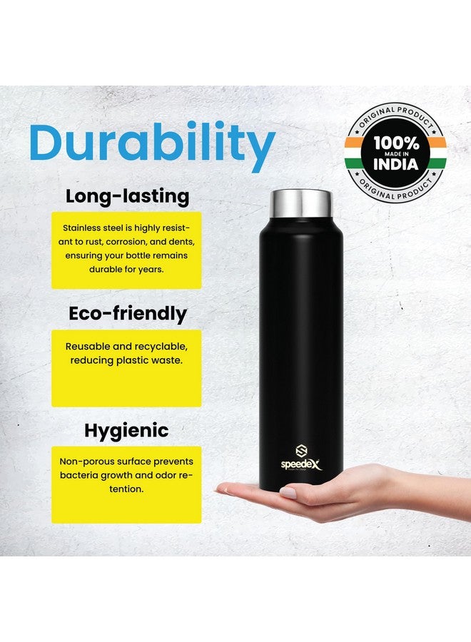 Speedex Stainless Steel Black Water Bottle 1 Litre with Screw Cap | Leak Proof & BPA Free | Fridge Safe Bottle for School, Gym, Office | For Boys, Girls, Men, Women, Kids - Image 2