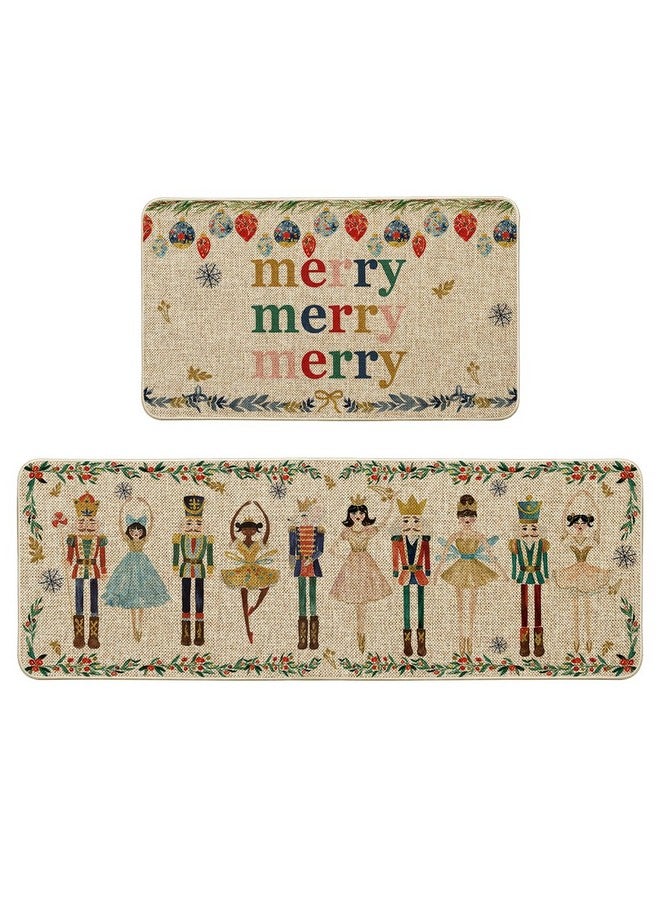 أرتويد مود مجموعة من قطعتين من سجادات المطبخ المزخرفة بألوان مائية من Artoid Mode بتصميم كسارات البندق لعيد الميلاد المجيد، سجادات مطبخ بسيطة للحفلات المنزلية - مقاس 17 × 29 و17 × 47 بوصة - Image 1