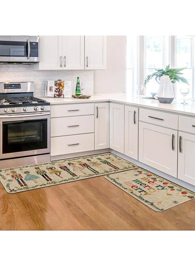 أرتويد مود مجموعة من قطعتين من سجادات المطبخ المزخرفة بألوان مائية من Artoid Mode بتصميم كسارات البندق لعيد الميلاد المجيد، سجادات مطبخ بسيطة للحفلات المنزلية - مقاس 17 × 29 و17 × 47 بوصة - Image 4