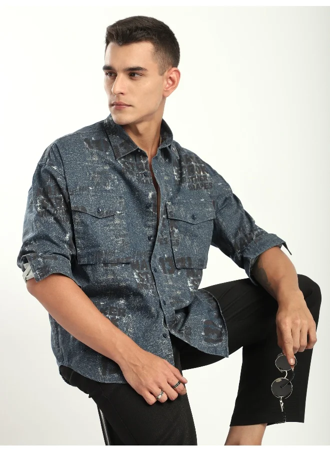 بيونغ Brown And Blue Abstract Printed Overshirt