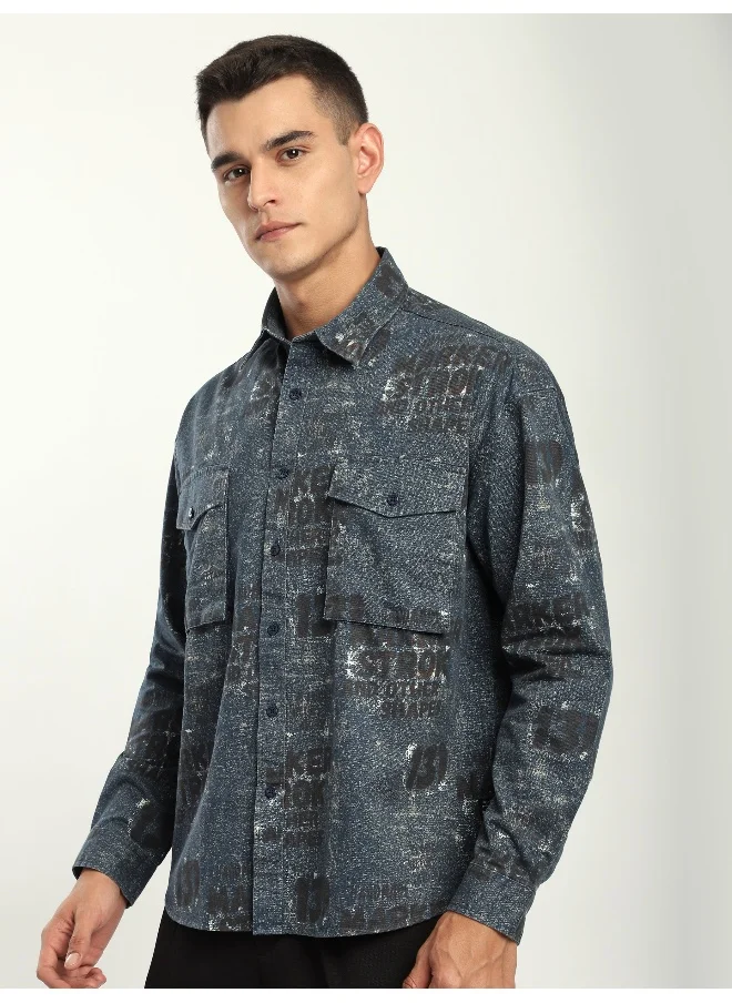 بيونغ Brown And Blue Abstract Printed Overshirt