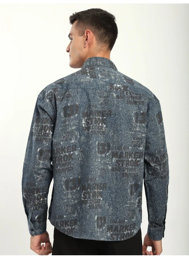 بيونغ Brown And Blue Abstract Printed Overshirt