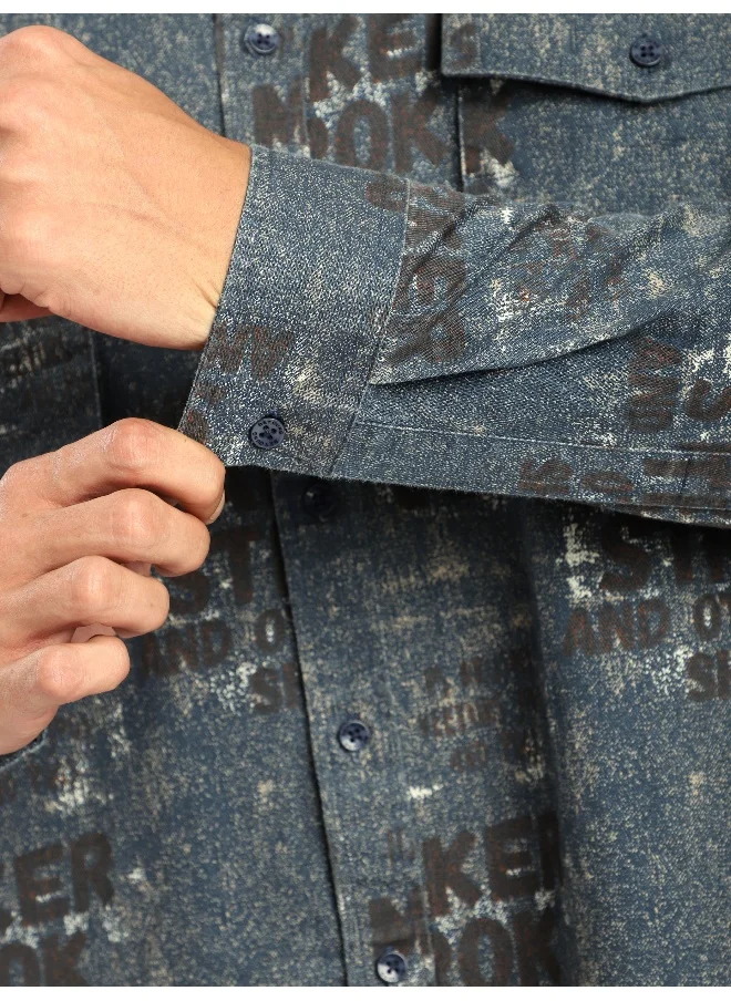 بيونغ Brown And Blue Abstract Printed Overshirt