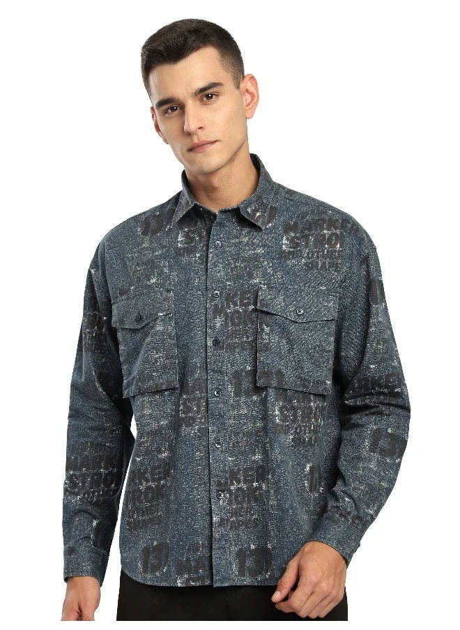 بيونغ Brown And Blue Abstract Printed Overshirt