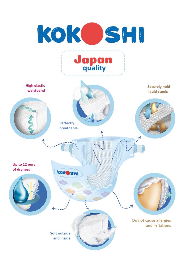 Kokoshi Premium Baby Diapers, Size 4 for babies 9-13kg x 54pcs, Eco-friendly and Hypoallergenic Nappies, Japan Quality Ultimate Softness Leakproof for Skin Care Protection (Dl-54) - pzsku/Z18ABB9F1444FC203BAC0Z/45/_/1700077050/2a61da6d-1bcf-42d9-9533-e8ac873f64d0