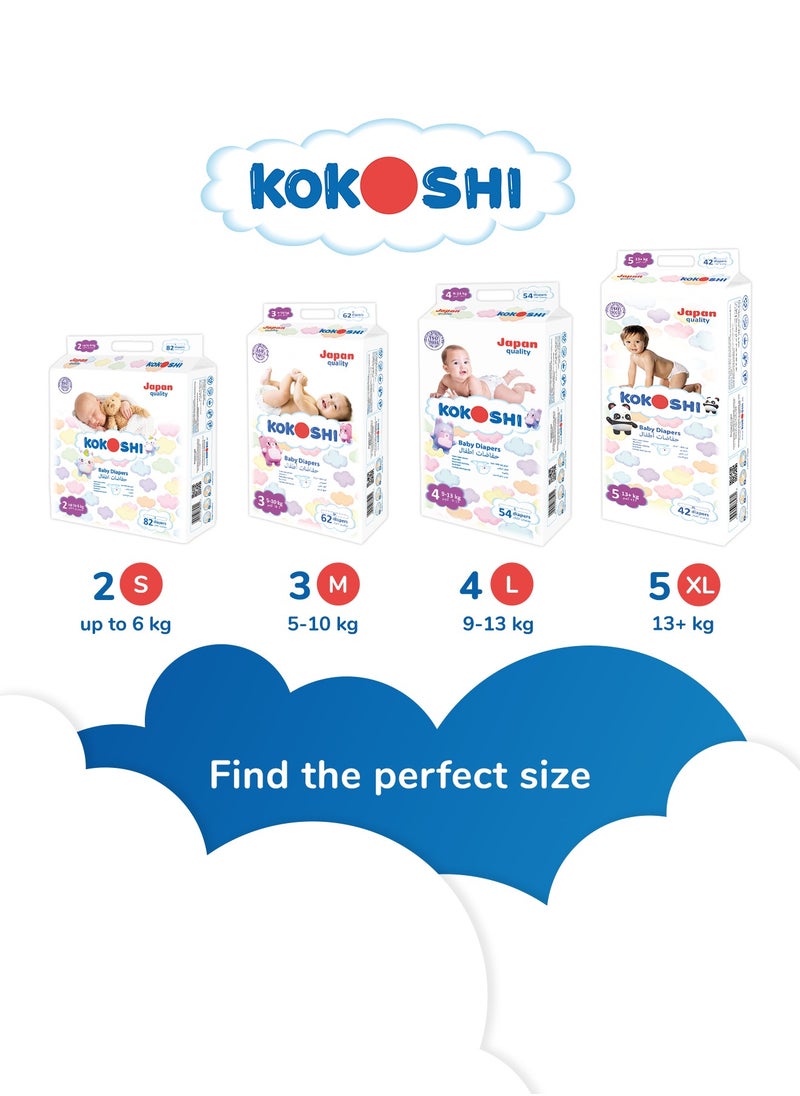 Kokoshi Premium Baby Diapers, Size 4 for babies 9-13kg x 54pcs, Eco-friendly and Hypoallergenic Nappies, Japan Quality Ultimate Softness Leakproof for Skin Care Protection (Dl-54) - pzsku/Z18ABB9F1444FC203BAC0Z/45/_/1700077083/8cc13800-77c7-4201-8366-042ab9be3320