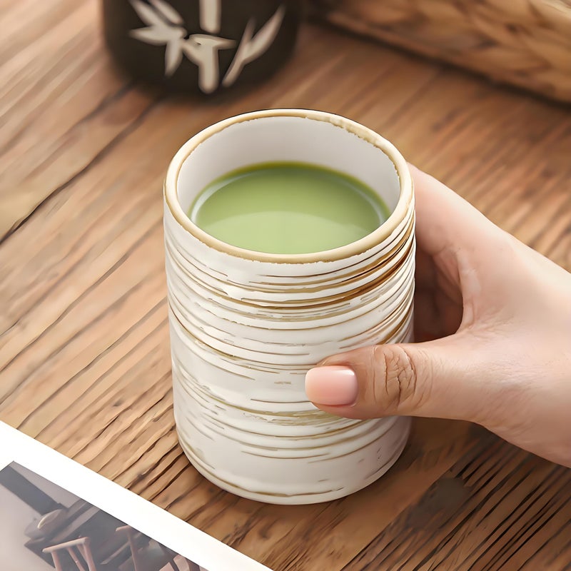 Nagpew 4 Pack Ceramic Cup without Handle, 11 Oz Japanese Teacup Set with Good Heat Retention, Straight Coffee Matcha Mug for Hot Chocolate, Latte, Dishwasher Microwave Safe - Image 5
