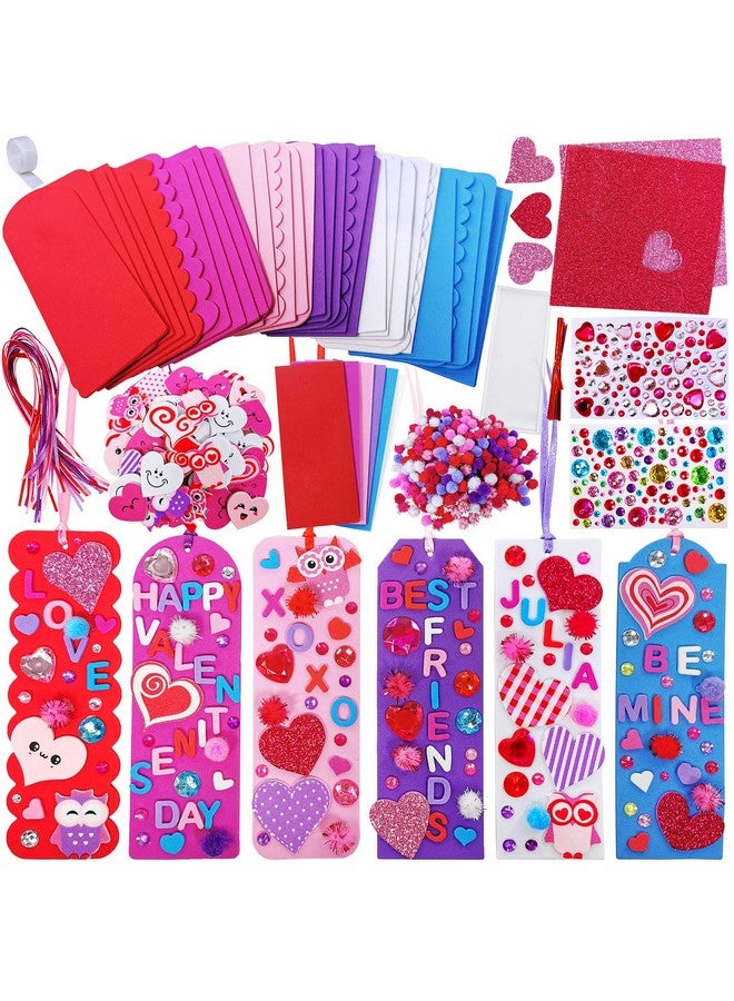 Winlyn 36 Sets Valentine Decorations DIY Bookmarks Craft Kit - Blank Foam With Smile Face Hearts Owl Alphabets Stickers for Kids Classroom Activity Reading Gift Exchange - Image 1
