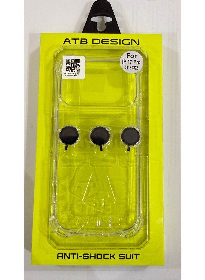 ATB 6-in-1 Full Protection Kit for iPhone 17 Pro Easy & precise installation with high-clear transparent glass screen protector A complete and easy-to-install protection solution. Includes: ultra-clear tempered glass screen protector, transparent plastic case, camera lens protectors, anti-dust mesh stickers for speaker openings, magnetic ring frame, and back protector - Image 1