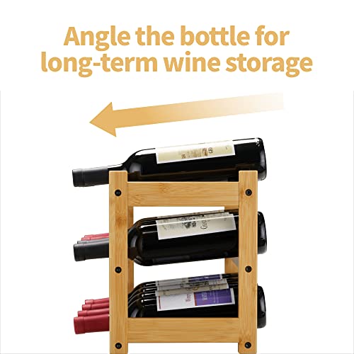 VASMIA Bamboo Wine Rack, Sturdy and Durable Wine Storage Cabinet Shelf, Wine Racks Countertop for Pantry,Kitchen,3-Tier 12 Bottles Wine Rack Natural - Image 5