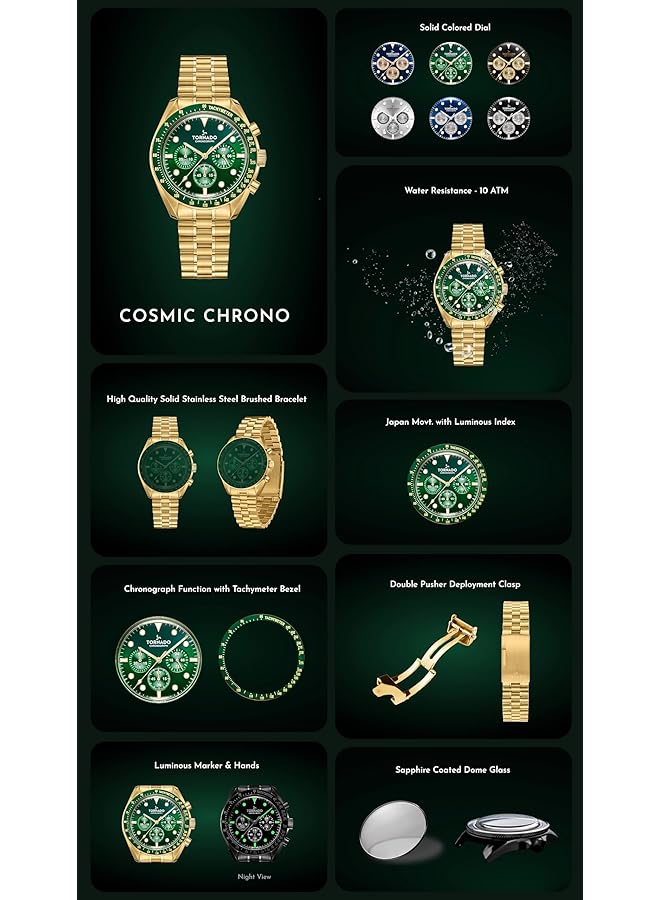 TORNADO Cosmic Chrono Men Miyota Js20 Movement Watch Chronograph Display And Polished Brushed Five Arched Links Stainless Steel Bracelet Strap T22103 Tbtb Titanium - Image 2