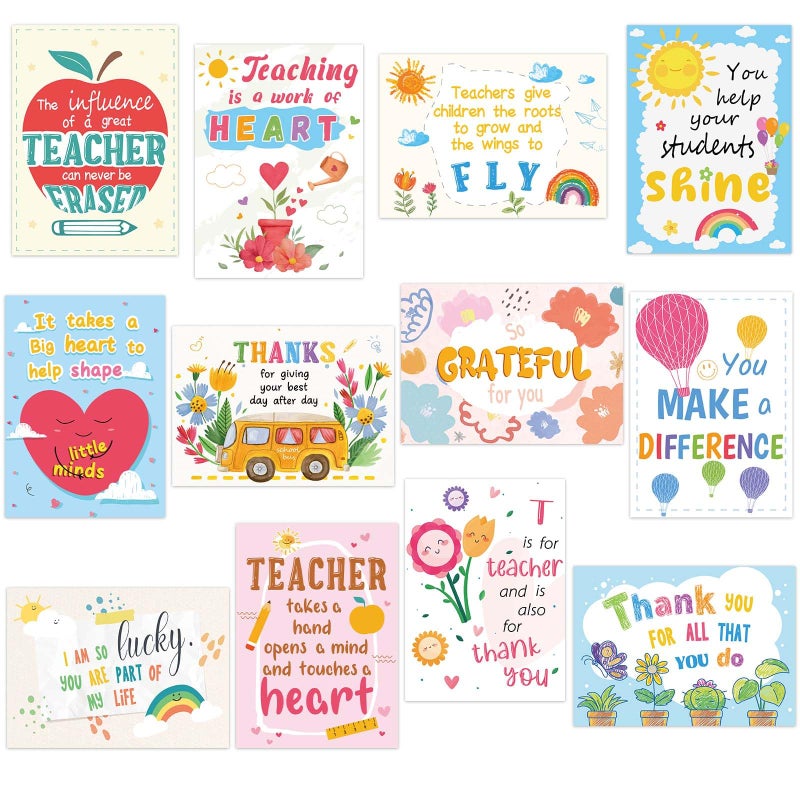 GRADESIN 24 Pack Teacher Appreciation Cards Bulk with Envelopes - 300GSM Thick and Blank Teacher Thank You Cards for Teacher Appreciation Week Best Teacher of the Year Teachers Day - Image 1