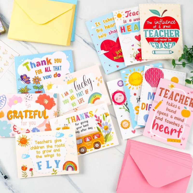 GRADESIN 24 Pack Teacher Appreciation Cards Bulk with Envelopes - 300GSM Thick and Blank Teacher Thank You Cards for Teacher Appreciation Week Best Teacher of the Year Teachers Day - Image 3