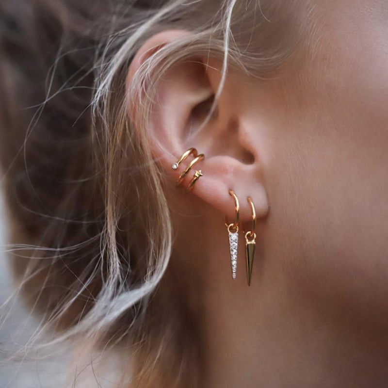Sloong 10pcs Sparkling Ear Cuff pack Gold Dainty Helix Earrings Huggie Stud Cuff Earrings for women Earring Set | Clip On Cartilage non pierced - Image 5