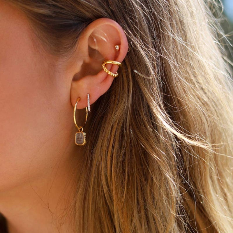 Sloong 10pcs Sparkling Ear Cuff pack Gold Dainty Helix Earrings Huggie Stud Cuff Earrings for women Earring Set | Clip On Cartilage non pierced - Image 4