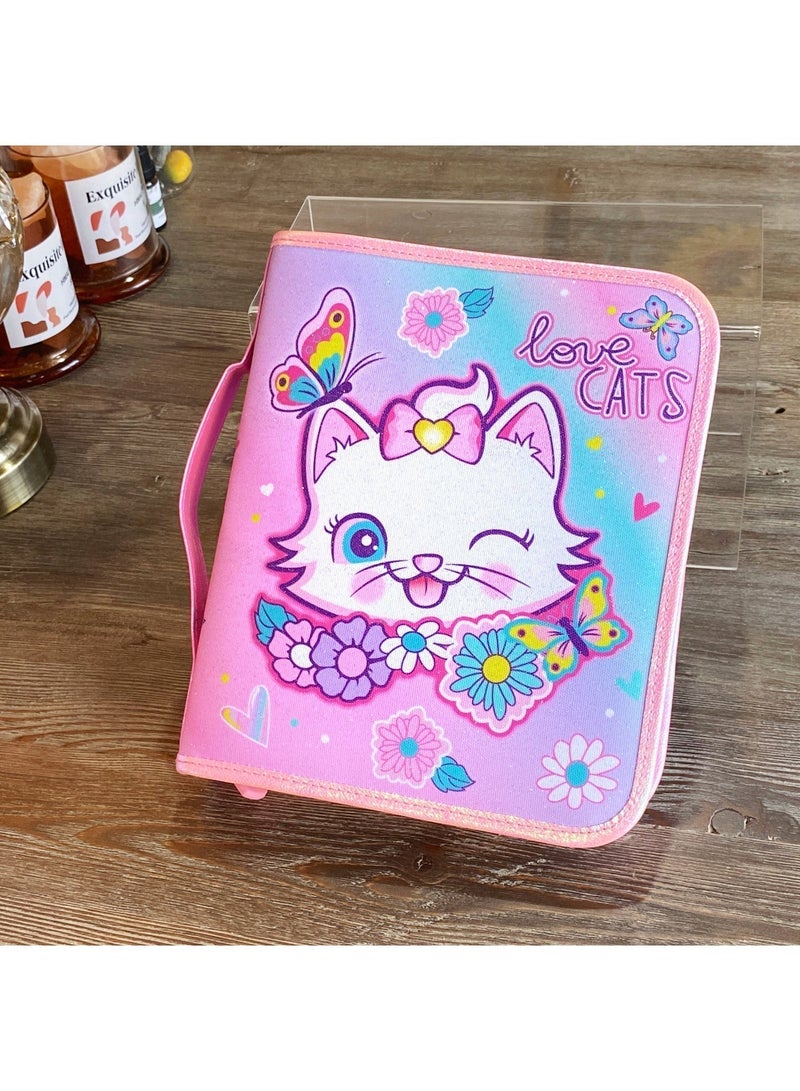 VEST Kids Painting Stationery Set 20×25×3.5cm for Children Graffiti Art Creation Painting Enlightenment Daily Writing Cute Cat Cartoon Pattern Portable Zipper Full Painting Stationery Gift Box Colored Pencils Creative Markers Pen Multicolour notebook stationery set - Image 4