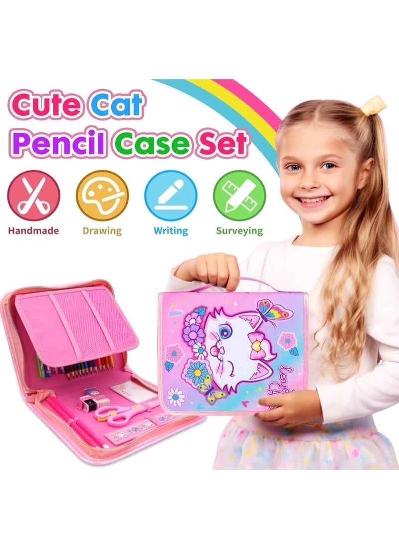 VEST Kids Painting Stationery Set 20×25×3.5cm for Children Graffiti Art Creation Painting Enlightenment Daily Writing Cute Cat Cartoon Pattern Portable Zipper Full Painting Stationery Gift Box Colored Pencils Creative Markers Pen Multicolour notebook stationery set - Image 3